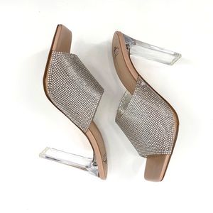 BISOU BISOU by Michele Bohbot Squash Silver Embellished High Heel Mules